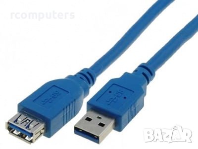 Кабел USB M-USB F 1m BLUE, снимка 1