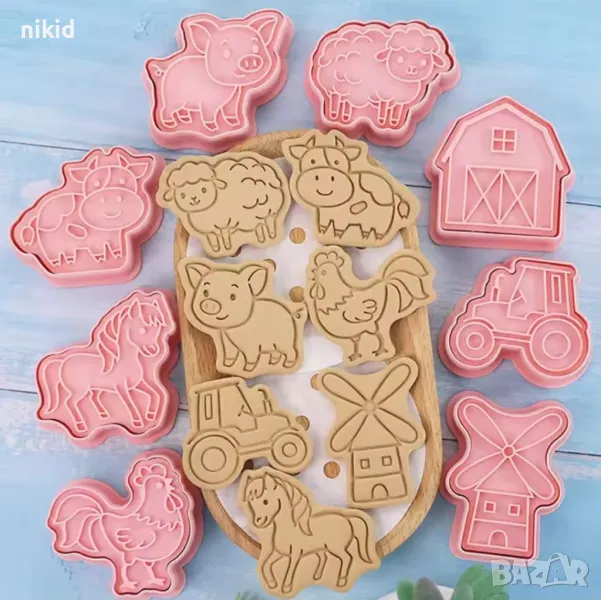 8 ферма домашни животни кон прасе овца къща резци резец печат печати релеф щампа сладки форма форми, снимка 1