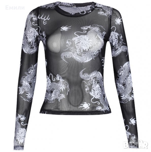 Прозрачна блуза с щампа на китайски дракони р-р XS, снимка 1