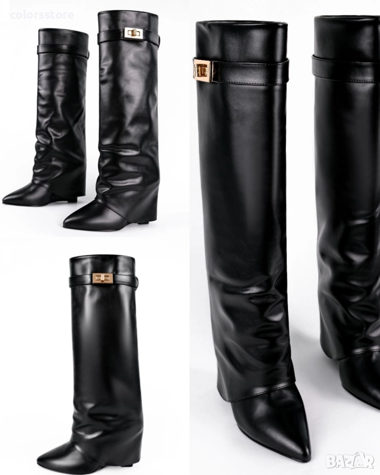 Ботуши на платформа - черна кожа - K-40, снимка 1