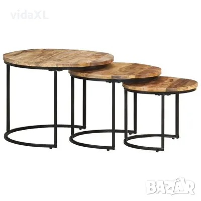 vidaXL Стифиращи маси, 3 бр, грубо мангово дърво（SKU:338002）, снимка 1