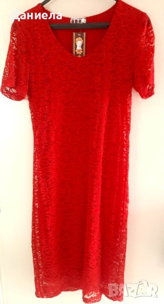 Червена елегантна рокля от дантела, снимка 1