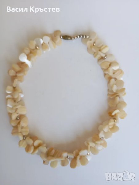 Ретро Колие от Седеф, ръчна изработка, оформени цветчета, снимка 1