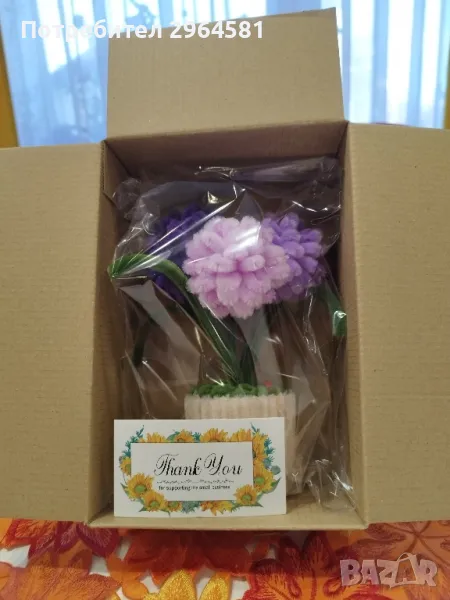 Ръчно изработени цветя в саксия от пухкава тел, снимка 1