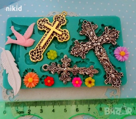 Кръст кръстове птичка перо маргаритка силиконов молд форма декорация торта фондан, снимка 1