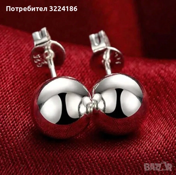 Сребърни обеци топчета 8 мм, снимка 1