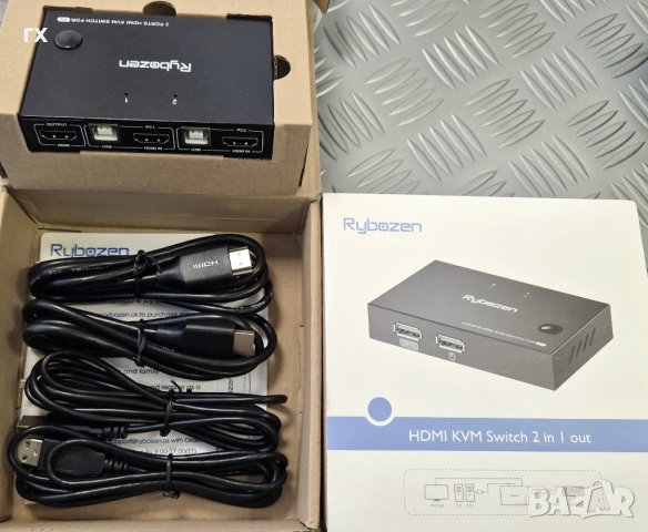 HDMI KVM Switch 2 Port Dual Monitor Display 4K Rybozen, снимка 2 - Други - 52344359