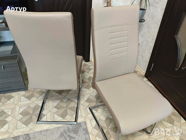 БЕЖОВ ТРАПЕЗЕН СТОЛ ЗЕН ЕКО КОЖА 43/60/98 СМ, снимка 4 - Столове - 53937083