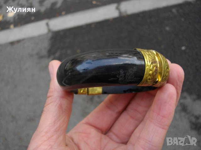 СТАРА ГРИВНА БИВОЛСКИ РОГ С ОБКОВ , снимка 4 - Антикварни и старинни предмети - 42824858