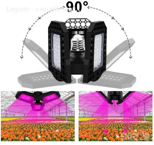 LED лампа за растеж на растения и цветя, 8W, 108 светодиода, пълен спектър, за стайни растения, снимка 5 - Други - 52550089