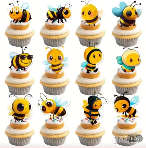 12 бр пчела пчели пчелички картонени топери топер декор торта мъфини кексчета украса парти, снимка 3 - Други - 51956584
