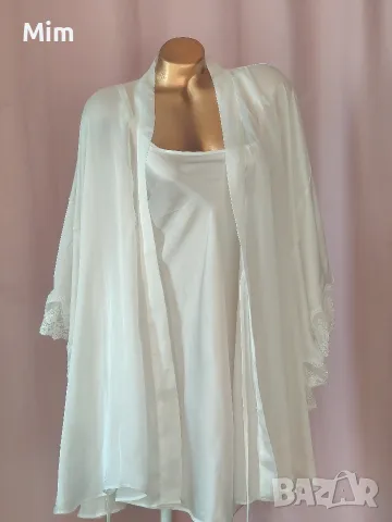  Резервирани Бял халат L/XL Бяла сатенена нощница, снимка 2 - Нощници - 56187922