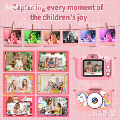 Детска камера MYSTILUCK, 1080P HD цифрова камера за деца с 2.0-инчов екран и 32GB карта, снимка 5 - Други - 51140099