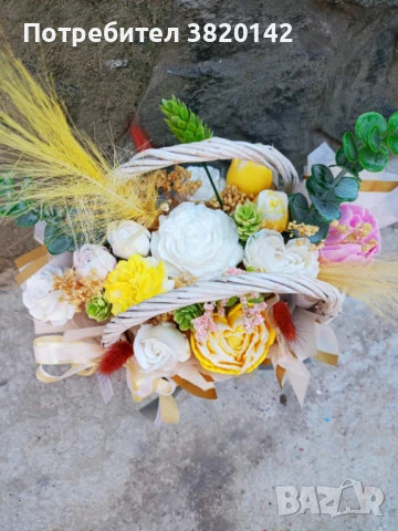 Кошница с ароматни глицеринови цветя , снимка 2 - Подаръци за рожден ден - 50846281