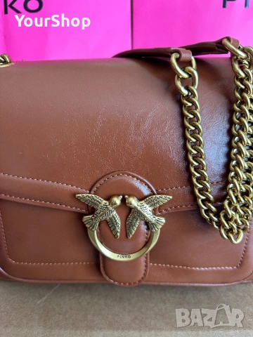 Дамска чанта за рамо PINKO LOVE ONE BIG кафяв цвят, снимка 2 - Чанти - 54048257