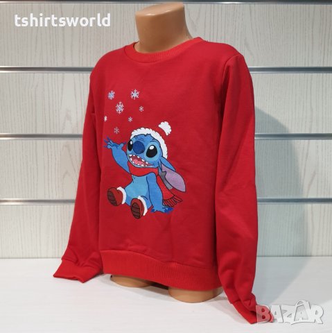 Нова коледна детска ватирана блуза с дълъг ръкав Стич (Stitch) в червен цвят, снимка 4 - Детски Блузи и туники - 38996217