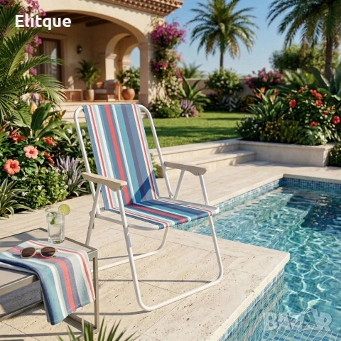 Сгъваем плажен стол на райета, 43x46x75 см – Многоцветен, снимка 5 - Други стоки за дома - 54195997