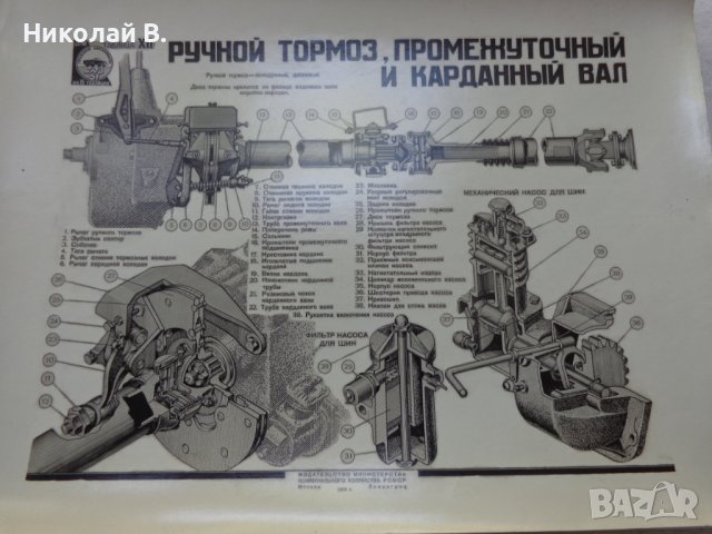 Устройство на ГаЗ 51 в 16 таблици на Руски език Москва СССР 1950 година, снимка 12 - Специализирана литература - 37470107