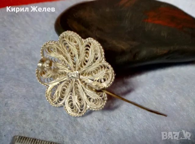 ПРЕКРАСНА СТАРА ФИЛИГРАННА СРЕБЪРНА БРОШКА ЦВЕТЕ СРЕБРО 900 НЕЖНА РЪЧНА МАЙСТОРСКА ИЗРАБОТКА 47964, снимка 7 - Антикварни и старинни предмети - 48476769