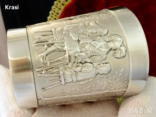 Чаша от калай за вино с рицар,дама,сватба, снимка 8 - Антикварни и старинни предмети - 47644114