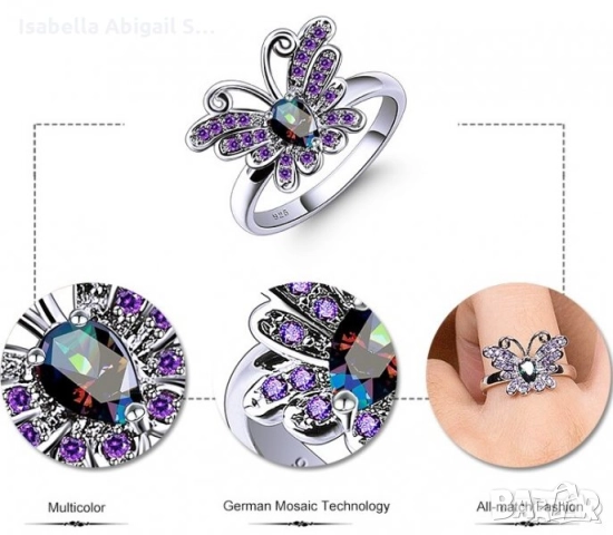 Сребърни пръстени, австрийски кристали, сапфир, смарагд, аметист, топаз, снимка 9 - Пръстени - 32502529