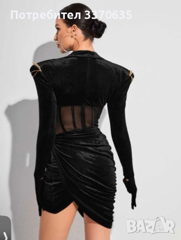 Елегантна черна рокля, S (36) , снимка 3 - Рокли - 44737307