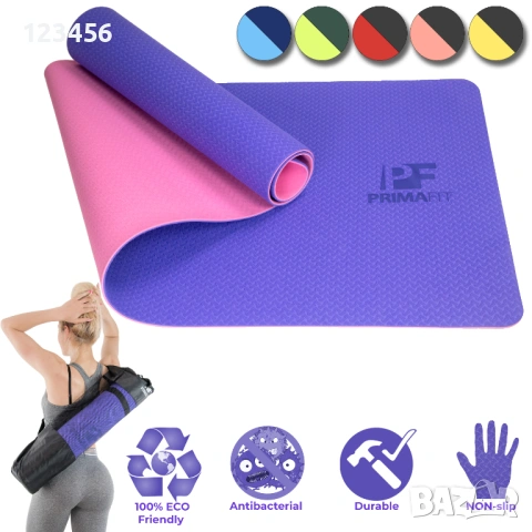 Йога постелка за фитнес, гимнастика, пилатес – нехлъзгаща се, тренировки у дома - Розова