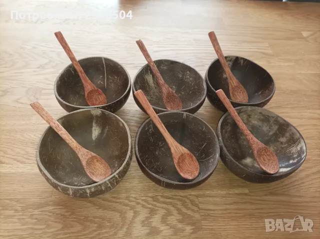 Комплект купички от кокосов орех 6 бр. + подарък, снимка 4 - Чинии - 48258802