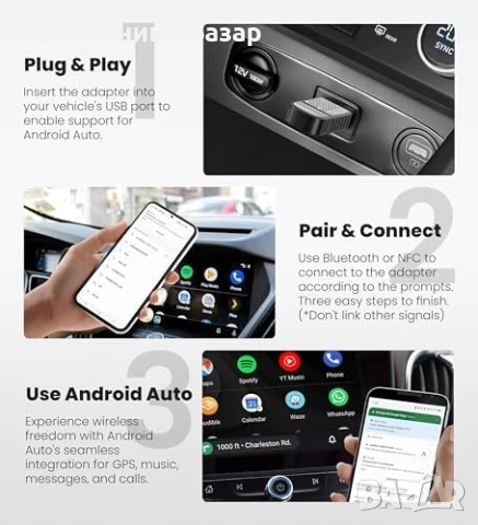 Нов Android Auto Безжичен Адаптер ByteWave Bluetooth 5.3 WiFi за кола, снимка 5 - Друга електроника - 50555507