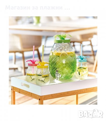 СТЪКЛЕН БУРКАН ЗА НАПИТКИ И КОКТЕЙЛИ С ФОРМА НА АНАНАС - код 2661