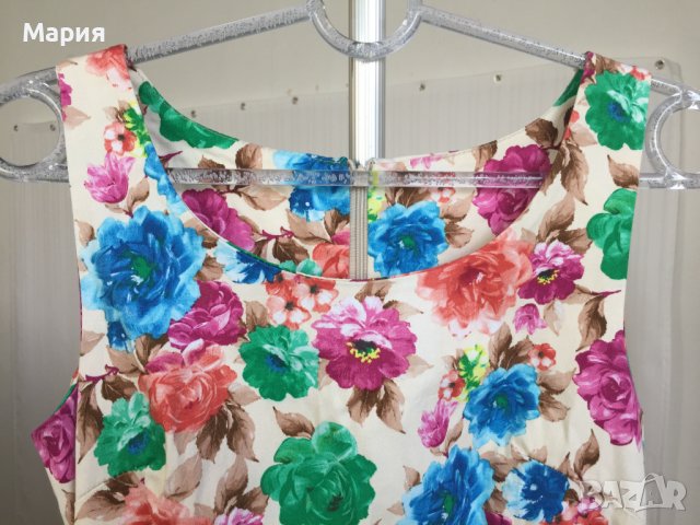 38 С / 40 М Дамска Рокля на Цветя Еластична Памучна Бежова Цветна Розова Синя Зелена, снимка 4 - Рокли - 42767451