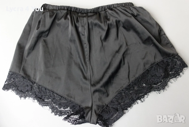 S/M черни сатенени шорти с дантела , снимка 2 - Бельо - 51727031