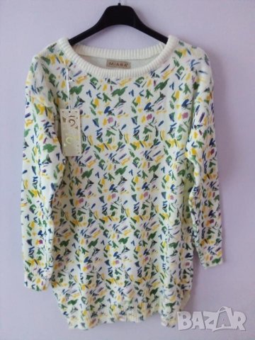 Дамска бяла плетена туника със цветни петна, снимка 3 - Туники - 27532584