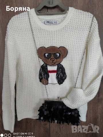 Amisu бял пуловер с мече с подарък чанта, снимка 8 - Блузи с дълъг ръкав и пуловери - 53275830