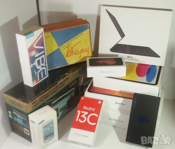 Лот кутии от техника - телефони, таблети, ретро касетофони, камери