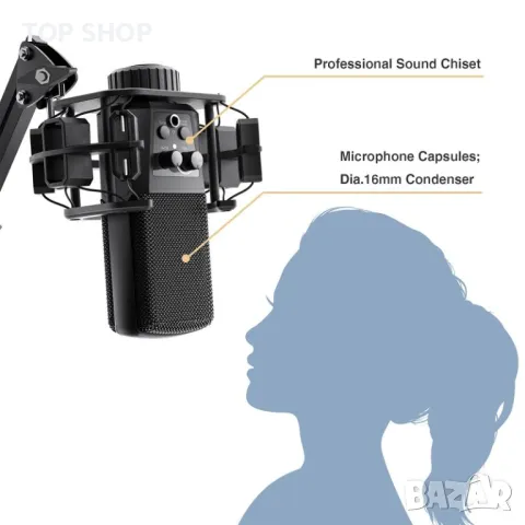 Комплект USB микрофон за поточно предаване YouTube запис подкаст 192kHz/24, снимка 2 - Микрофони - 49049699