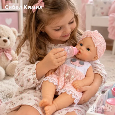 Говореща кукла бебе Baby Babble с реалистичен дизайн, розова дантелена рокличка и шапчица