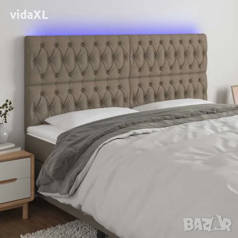 vidaXL LED горна табла за легло, таупе, 180x7x118/128 см, плат, снимка 2 - Тоалетки - 56146664