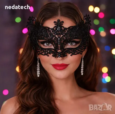 Дамска карнавална маска черна glitter, снимка 2 - Други - 56438818
