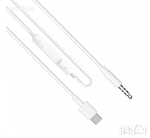 Аудио кабел за музика ET-AUX41, регулиране на звук, Type-c(м)/3,5mm JACK(м), бял, 1m, снимка 1