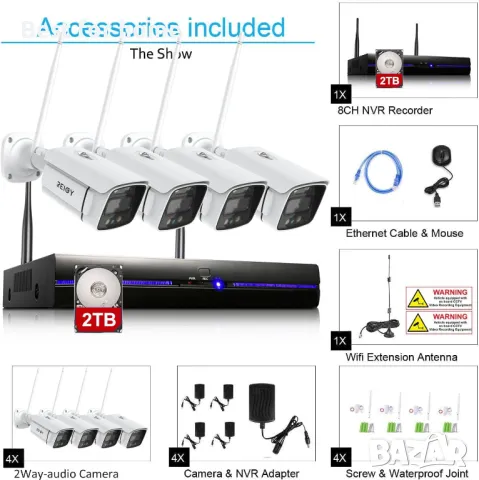 REIGY 5MP WIFI комплект камери с 8-канален NVR и 2TB твърд диск, снимка 7 - Комплекти за видеонаблюдение - 50116503