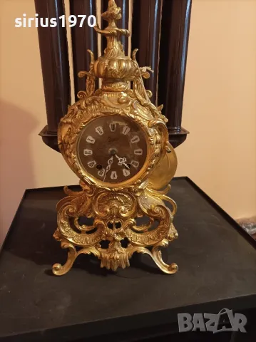 немски бронзов механичен каминен часовник работещ