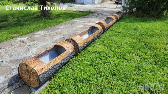 Градински кашпи от щампован бетон имитация на дърво, снимка 4 - Саксии и кашпи - 40664286