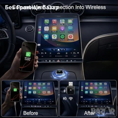 Нов 2 в 1 безжичен CarPlay Android Auto адаптер за кола автомобил телефон връзка, снимка 2 - Друга електроника - 54129012