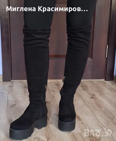 Велурени ботуши на платформа, снимка 4 - Дамски ботуши - 48269977