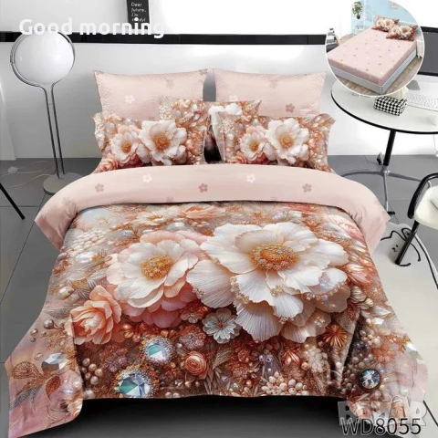 Флорален комплект с ластик, 100% памук 1 бр. х плик за завивка 200 x 230 cm 1 бр. х долен чаршаф , снимка 9 - Спално бельо - 54090324