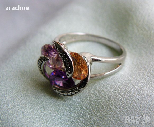 Сребърен пръстен с три цвята турмалини, снимка 3 - Пръстени - 39335407