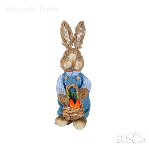 Великденски декоративен Заек Mercado Trade, Син Гащеризон, 37 см, снимка 1 - Декорация за дома - 44471858