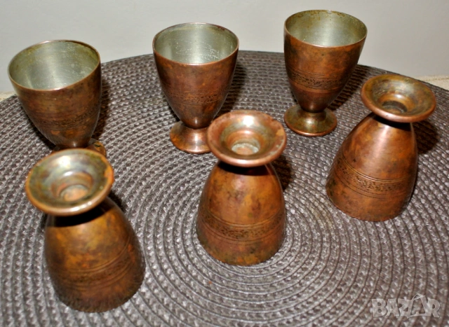Медни чаши за ракия 50мл, снимка 3 - Антикварни и старинни предмети - 54342768