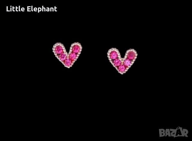 Сребърни обеци сърца,dark pink с кристали,колекция"Hearts",Gold/нови